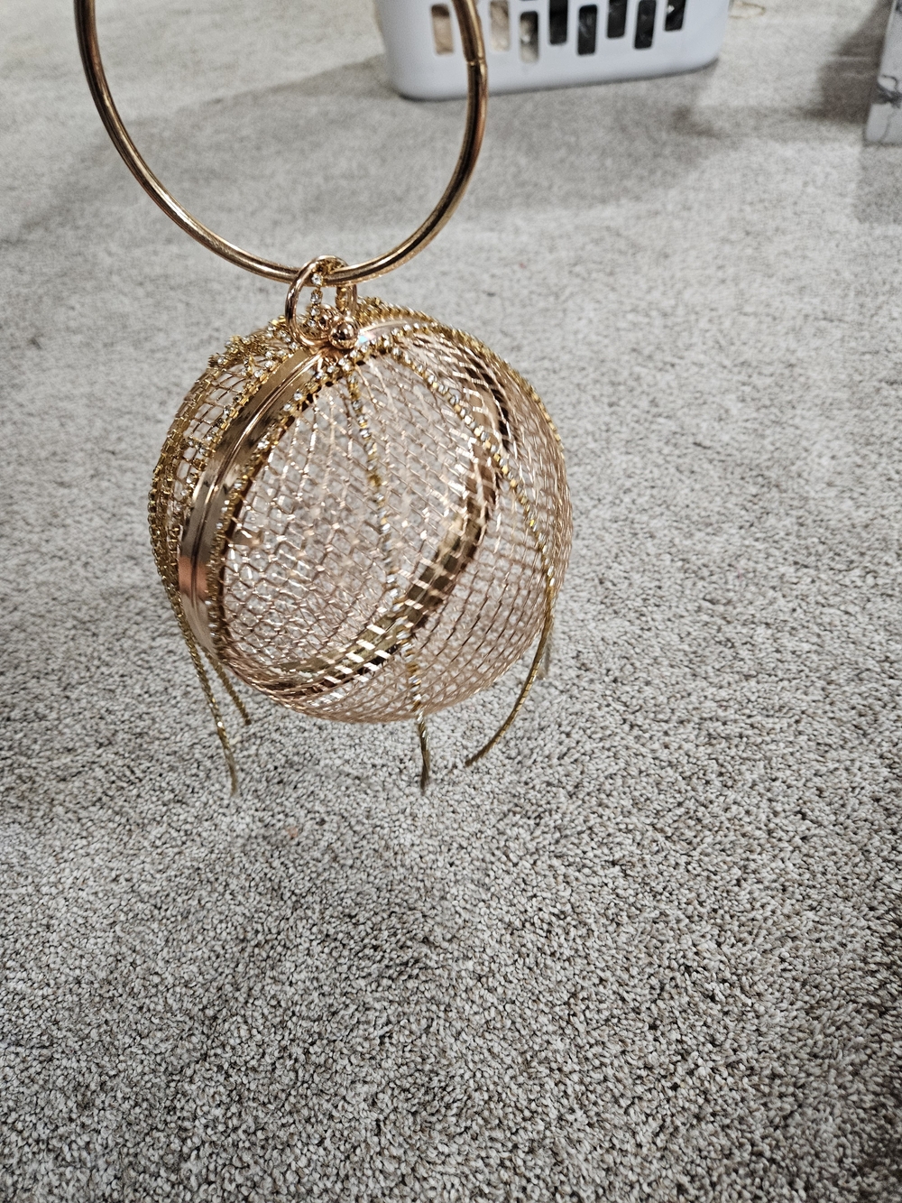 Gold Mesh Sphere Clutch with Wrist Ring